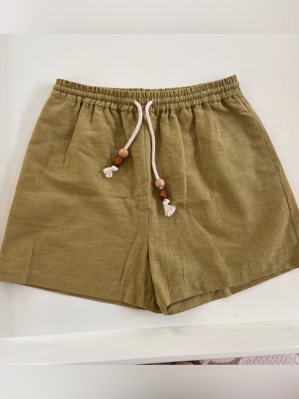 Dannijo Olive 100 Percent Linen Elastic Waist Shorts Size Large